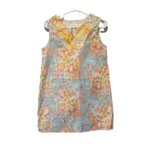 Petit Peony Girl 5 Y Dress Shift Sleeveless Blue Yellow Floral Summer Boutique